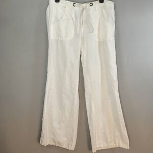 Willi Smith Women's Wide Leg White Drawstring Pants Linen Blend Size 8